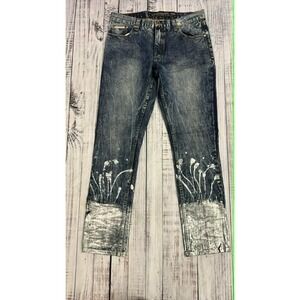 Heritage America 1776 Mens Silver Foil Metallic Acid Wash Straight Jeans W36 L33